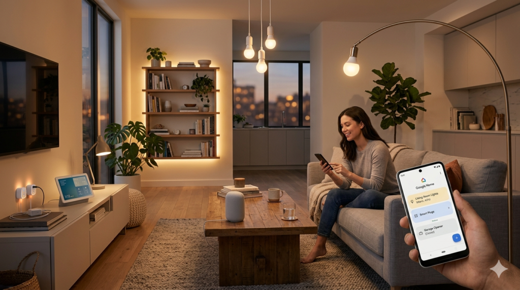 Beginner-friendly smart home devices in a modern apartment setup